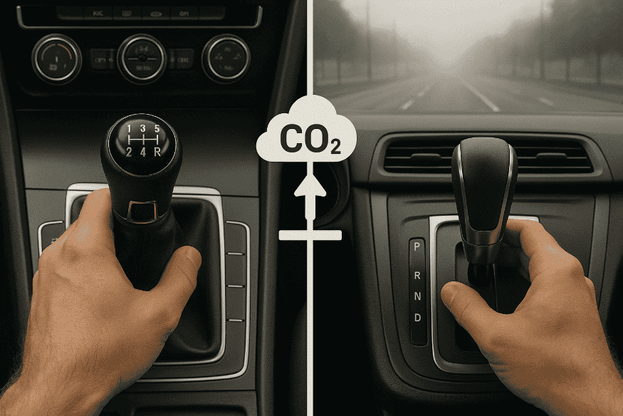 A relação entre emissões de CO₂ e tipo de câmbio (manual vs automático)